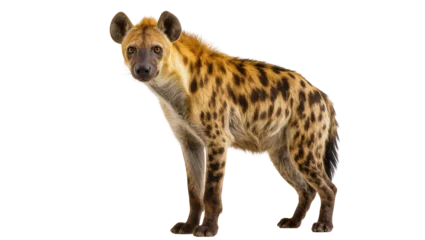 Fototapeten Hyäne Spotted hyena standing alertly looking forward, isolated on transparent background  © Alexander
