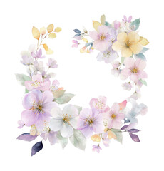 Fototapeta premium PNG Delicate watercolor floral wreath.