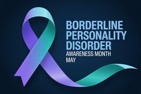 Borderline Personality Disorder Awareness Month Poster with Teal and Purple Ribbon Graphic for Mental Health Advocacy and Support Groups