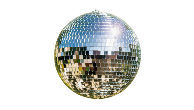 Reflective disco ball isolated on transparent background, for lively parties