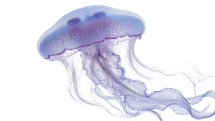 Graceful blue and purple translucent jellyfish with flowing tentacles, isolated on transparent background for marine biology © Roxana