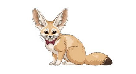 Obraz premium A fennec fox wearing a red bow tie sitting on a plain white background looking cute and adorable wit