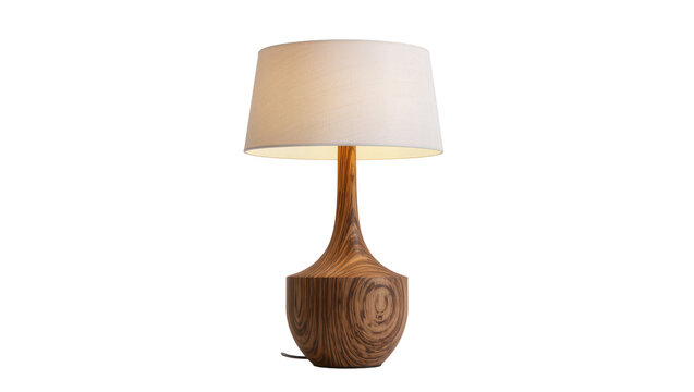 Warm wooden table lamp with light shade, isolated on transparent background