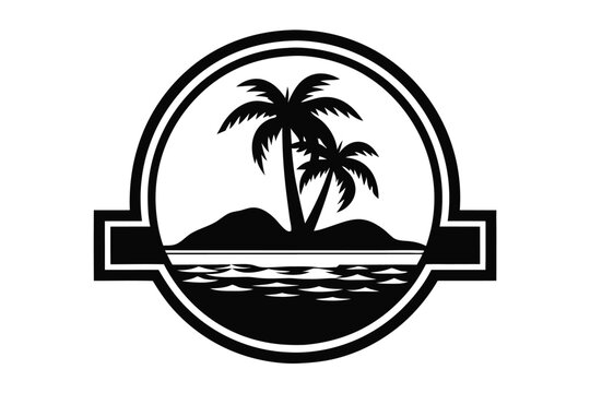 Black and White Vector Silhouette of a Small Tropical Island Getaway