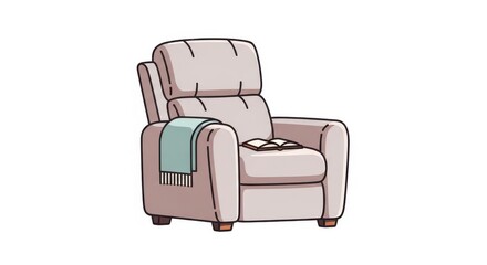 Fototapeta premium a pink armchair with a green blanket on it is sitting alone armchair pink chair furniture cozy comfo