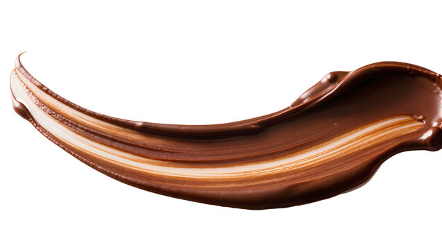 Rich glossy brown chocolate and caramel swirl smear, isolated on transparent background for dessert designs