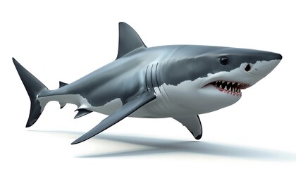 Fototapeta premium A formidable great white shark swimming powerfully, showcasing its impressive size and sharp teeth.