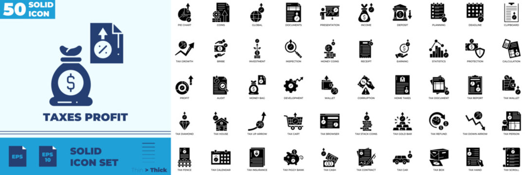 Taxes Profit Duotone Editable Icons set