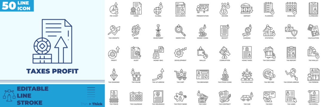 Taxes Profit Line Editable Icons set