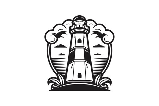 Retro style wooden lighthouse silhouette for nautical maps and maritime heritage designs