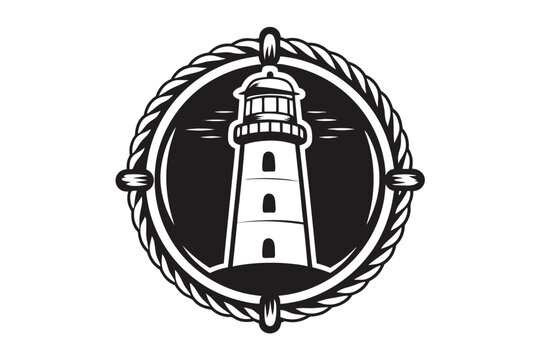 Vintage sea tower lighthouse silhouette illustration for travel brochures and logos