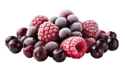 Frosty raspberries and blueberries heap, isolated on transparent background © Alexander
