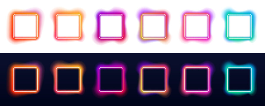 Bright neon set square frame with blue electric glow effect. Sharp corners and light trails create tech banner layout. Vector illustration.