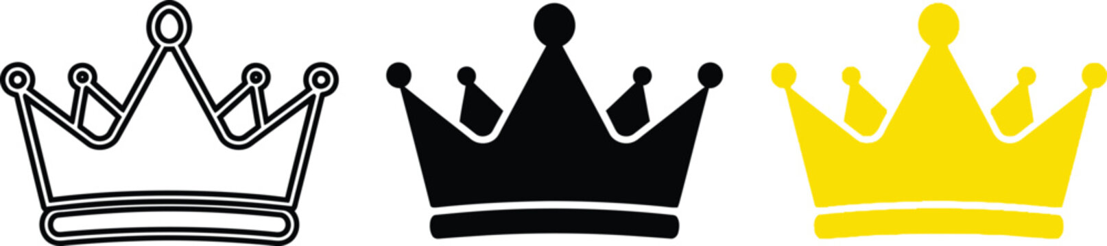 Three crowns in different colors and styles