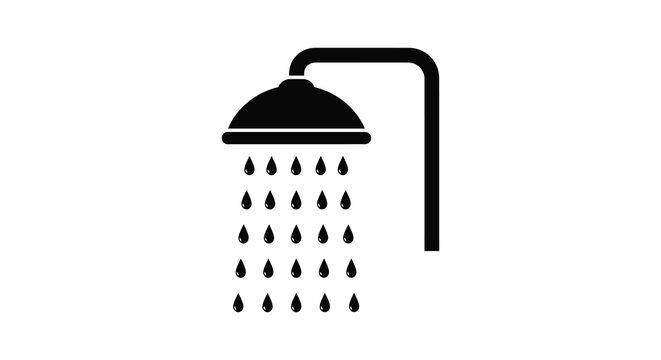 A minimalist depiction of a showerhead with water droplets falling presented as a striking black silhouette high quality professional detailed modern