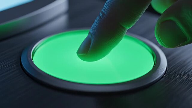 Close-up of a finger touching a biometric scanner displaying a vibrant blue fingerprint pattern, symbolizing security technology