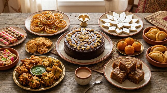 Sinhala Tamil New Year Traditional Foods with Oil lamp, Sri Lanka