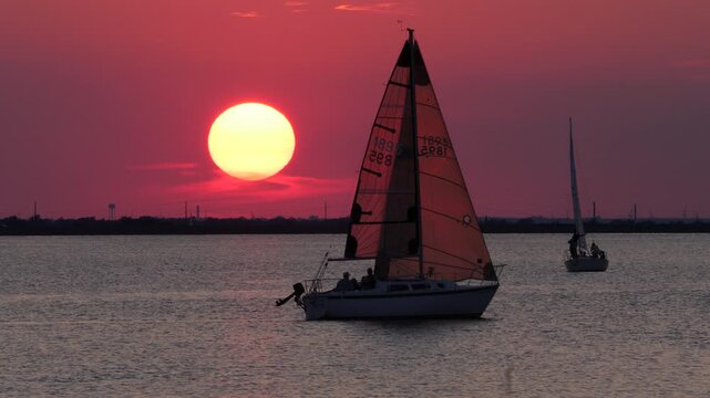 Sailboat on a lake during sunset, Lake Hefner, Oklahoma City, Oklahoma