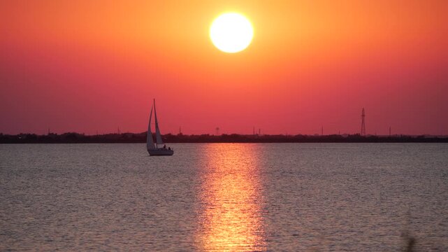 Sailboat on a lake during sunset, Lake Hefner, Oklahoma City, Oklahoma
