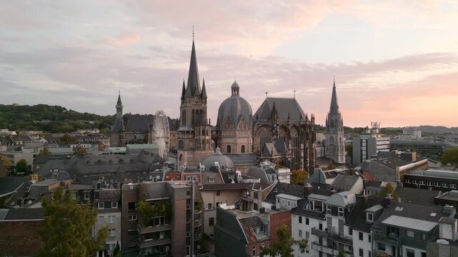 Aachen Town Hall Drone Shot in Historic City Center Germany