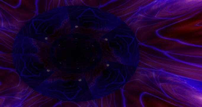 Patterns and colors blend in four animated frames showing shapes in motion with different angles and speeds. Visuals create unique displays