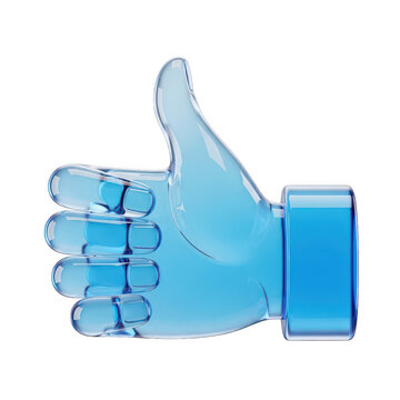 A futuristic robotic hand giving a thumbs-up gesture in blue tones