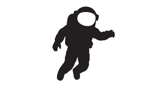 Astronaut Floating Silhouette vector graphic illustration of an astronaut floating in space wearing a detailed pressurized spacesuit with a blank white visor area ready for customization