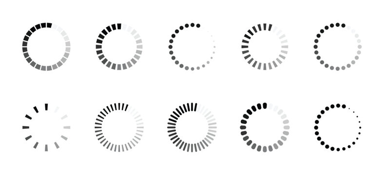  loading spinners icon set. Load upload download round process. loading progress bar circles isolated on white background. Vector illustration.