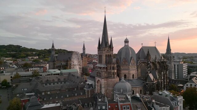 Aachen Germany Aerial Drone View of Cathedral and Old Town