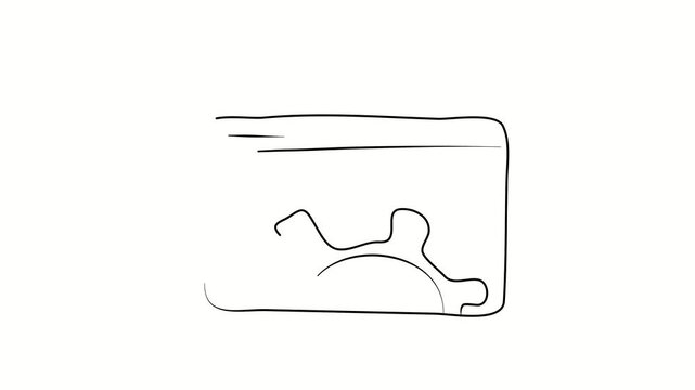 Payment setup, bank card setup. Contour drawing, silhouett animation. Continuous line. Isolated on white. Video 4k object illustration self-drawing. Object construction. Minimalist continuous line dra