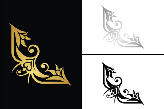 Flower Decoration Vector side set gold, silver, black, and white