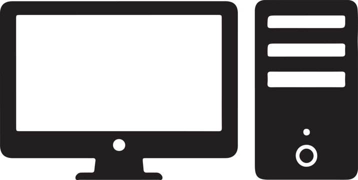 Minimalist black and white computer monitor icon on clean white background