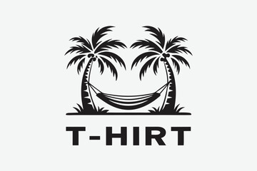Fototapeta premium Summer vacation silhouette of a palm tree and hammock on a secluded beach
