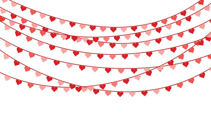 Fototapeta premium Red and pink heart shape strings bunting garland for valentines day romance wedding celebration vector illustration