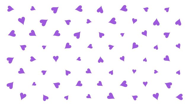 Animated Seamless Loop Pattern Of Rotating Violet Heart Symbols Scattered Across A White Background, 4K
