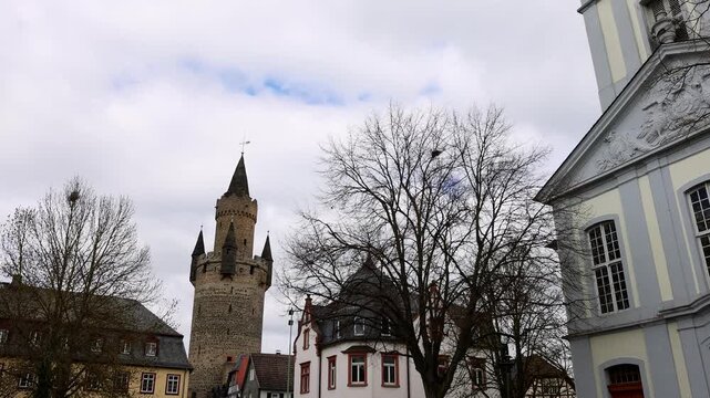the historic german cityscape of friedberg 4k 50fps video