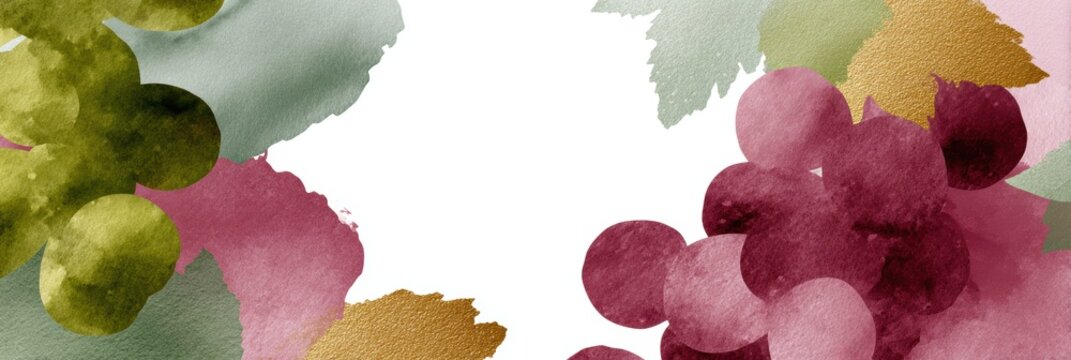 watercolor wine illustration, high-def web banner template by a top visual designer in a modern watercolor style, featuring wine-related abstract forms symmetrical with space for web text overlay