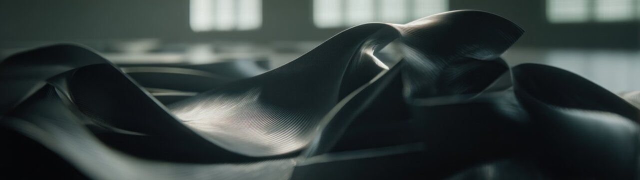 Abstract dark shapes with fluid lines suggestive of movement and texture studio shot