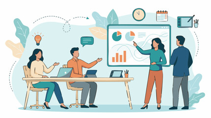 Fototapeta premium Team collaboration: Business presentation, data analysis, and idea generation
