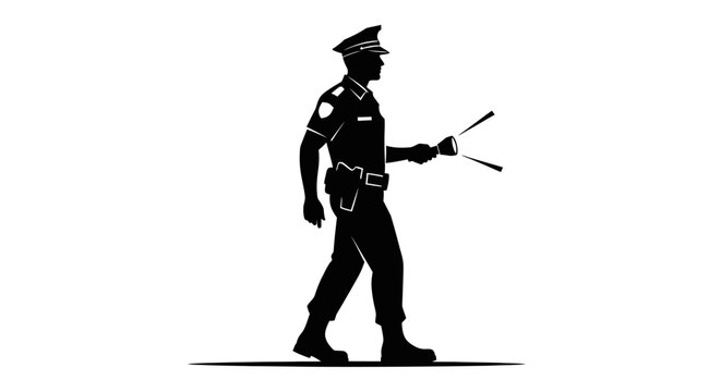 1 may, may day, Labor day icons representing international workers, silhouette of a security guard patrolling with a flashlight, vector