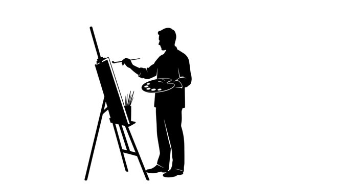 1 may, may day, Labor day icons representing international workers, silhouette of an artist painting on a canvas easel, vector