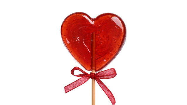 Red heart candy with ribbon bow, isolated on transparent background