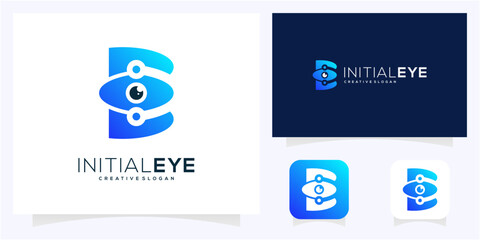 Minimal letter B initial with Eye Tech logo design idea. Abstract vision monogram gradient icon symbol. © semoro