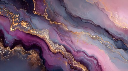 Obraz premium A vibrant abstract artwork featuring swirling purple, pink, and gold colors in a mesmerizing pattern.