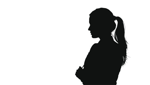 Profile silhouette of a confident woman standing with her arms folded across her chest in a firm posture.