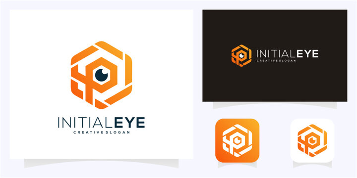 Letter P initial with Eye logo design idea. Abstract vision monogram gradient icon symbol.