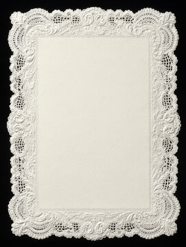 Vintage lace doily background frame with ornate scalloped edge 