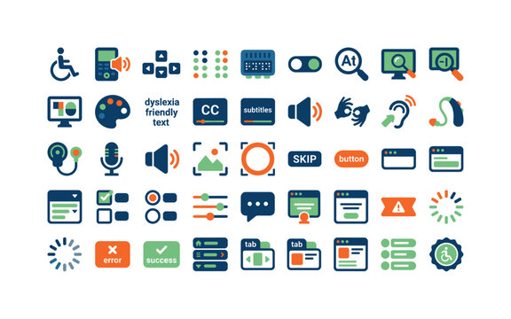 Collection of accessibility icons for digital interfaces and web design