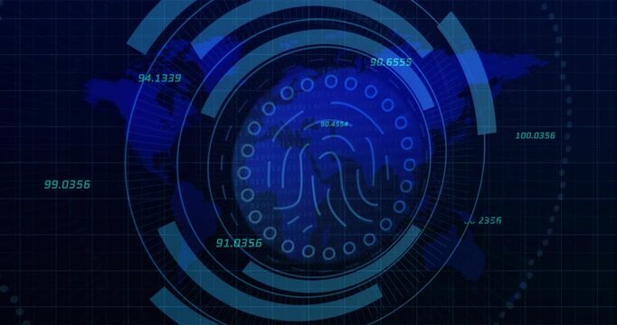 Fading HUD rings initiating biometric scan, center print pulsing, arcs rotating, numbers shifting