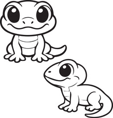 Obraz premium Cute Cartoon Lizard Line Art Reptile Character Vector Set